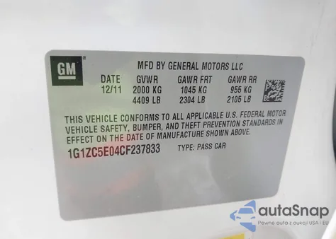 2012 Chevrolet Malibu 1Lt from USA, damaged, VIN 1G1ZC5E04CF237833